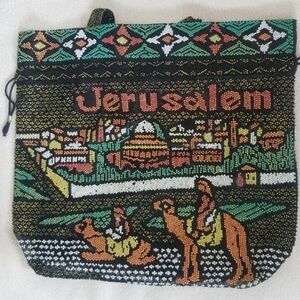 NEW 2 Beaded Jerusalem Drawstring Tote Bag 15 x 15 x 4 Judaica תיק טוטה עם שרוך
